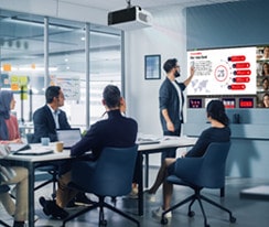 Scenes of LG ProBeam usage in corporate.