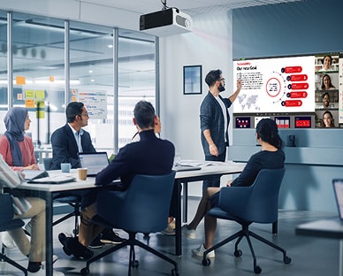 Scenes of LG ProBeam usage in corporate.