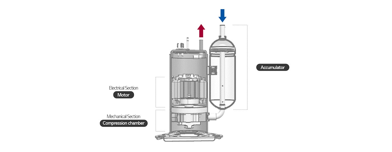 An image of the sections of a rotary compressor