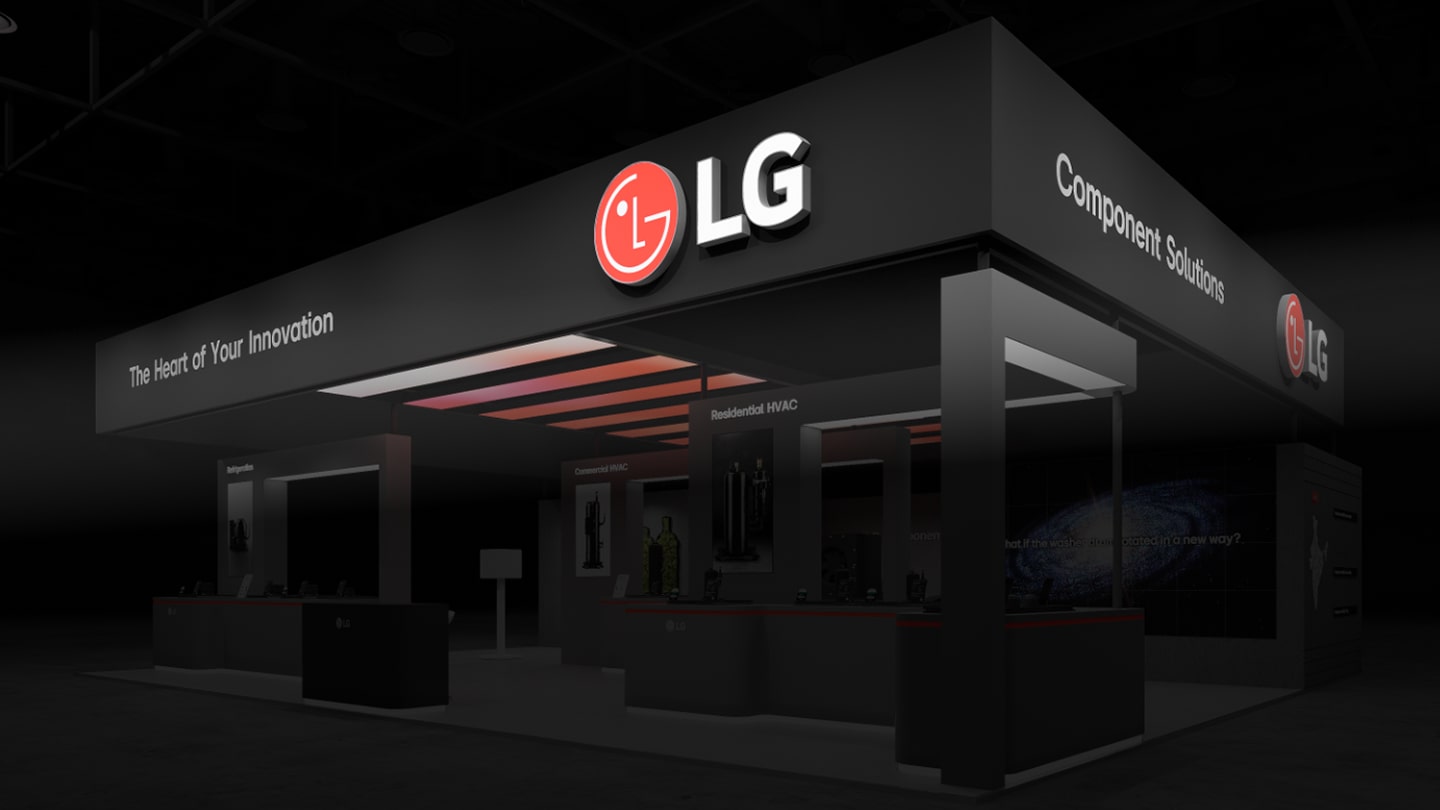 LG Component Solutions booth at ACREX 2026, featuring the slogan "The Heart of Your Innovation" and Residential HVAC display zone