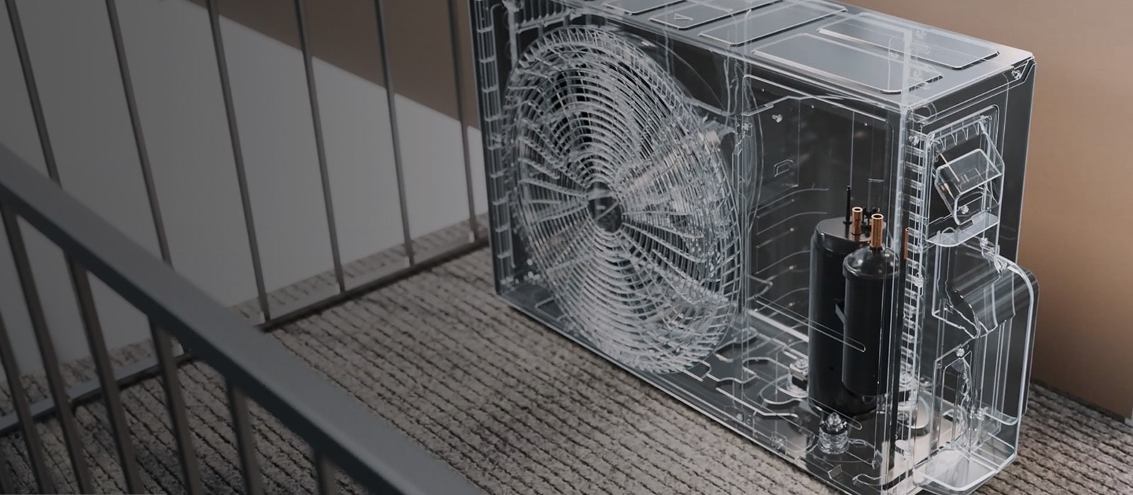 An outdoor unit with a rotary compressor is placed in the terrace.