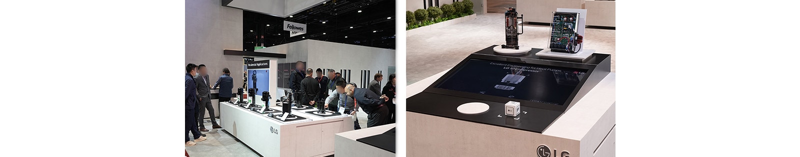 various LG compressor components broken out for display at the AHR Expo in Chicago from January 21st to 24th, 2024.