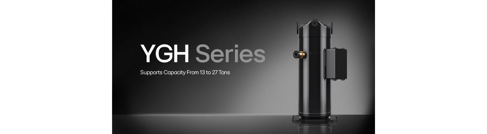 A YGH compressor is shown in a dark background, along with the description of its capacity.