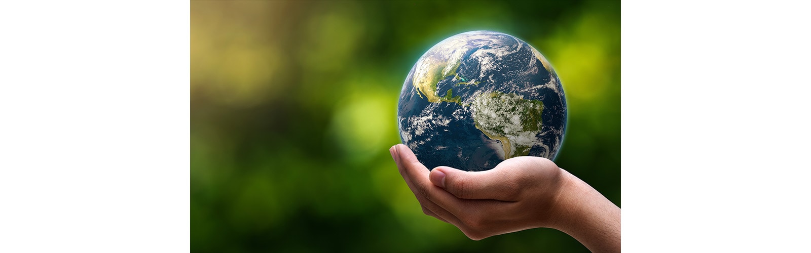 Holding the world in one's hands as a symbol of energy conservation.