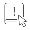 A book, drawn in black outline, features an exclamation mark and mouse cursor at the center.