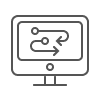 A computer monitor, drawn in black outlined, features a circle and lines at the center of the screen.
