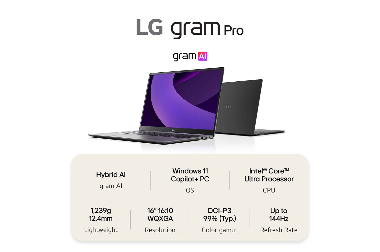 LG gram Pro 16” | Lightweight 32GB RAM Intel® Core™ Ultra Processor Laptop | Windows 11 Pro, gram Hybrid AI, Copilot+ PC, LG gram Link, 16:10 IPS display, 16Z90TS