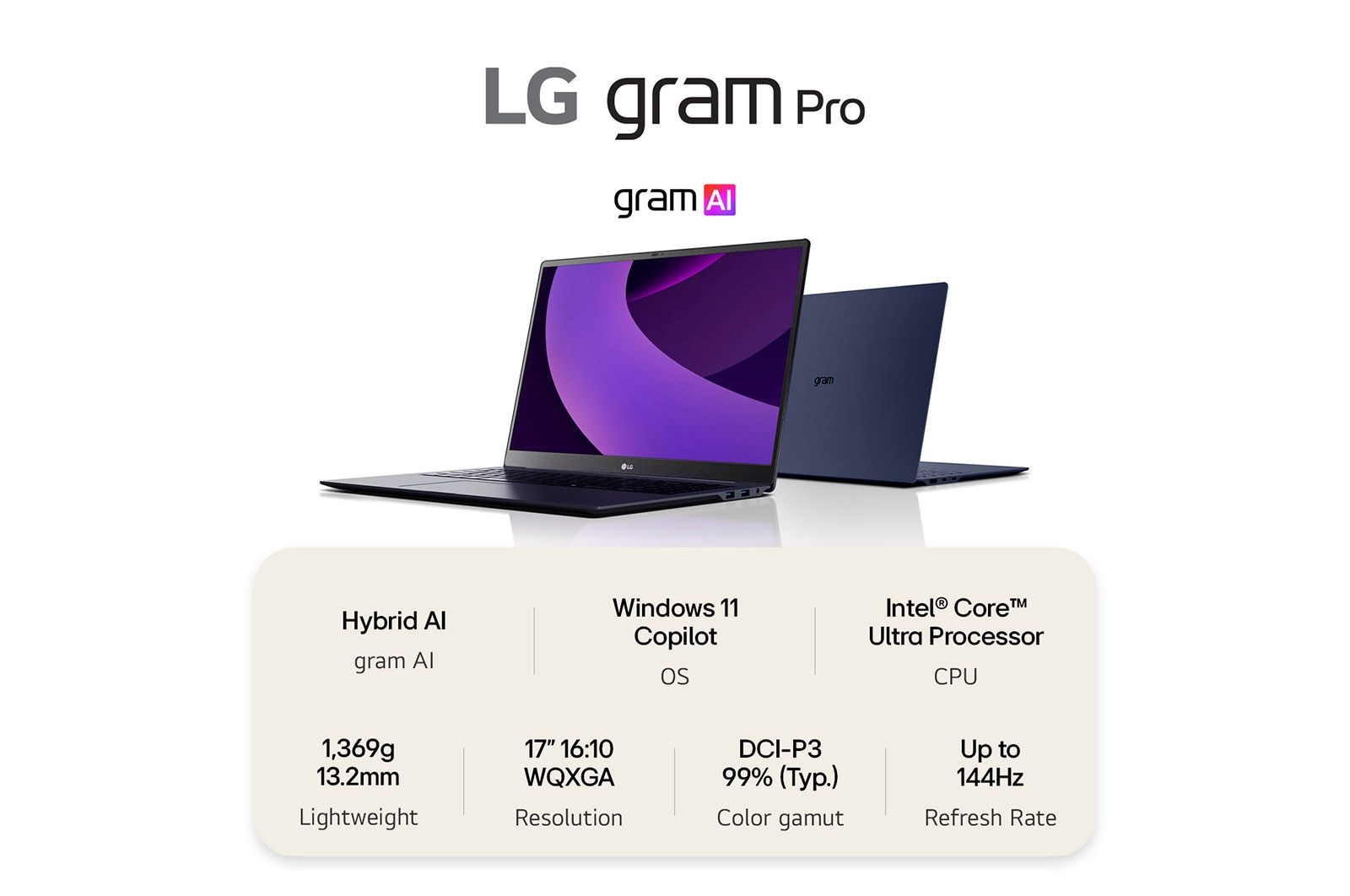 LG gram Pro 17" | Lightweight 32GB RAM Intel® Core™ Ultra Processor Laptop | Windows 11 Pro, gram Hybrid AI, Copilot, LG gram Link, 16:10 IPS LCD display, 17Z90TP