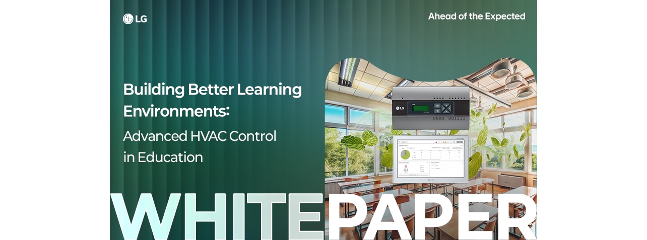 lg whitepaper title and classroom scene with hvac data dashboard