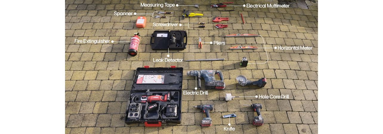 Various tools for preparing to install LG R290 Monobloc