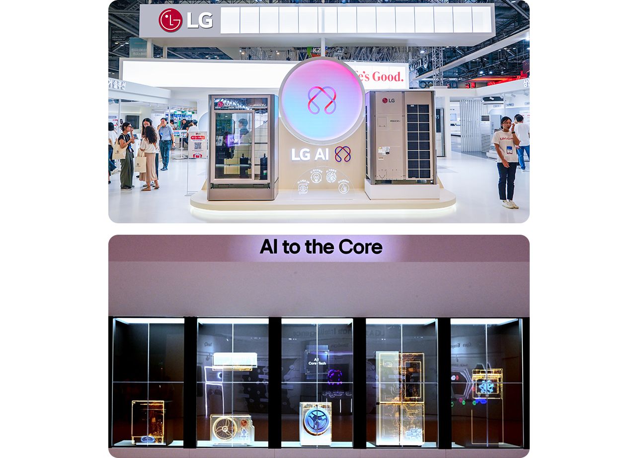 "LG HVAC innovations at HARFKO, WCE, IFA 2024: new Inverter Scroll Chiller, AI Multi V i, sustainable heat pump technologies.