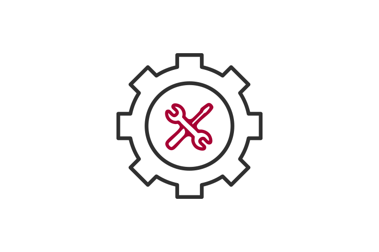 Cogwheel icon with wrench symbol inside representing maintenance and service capabilities