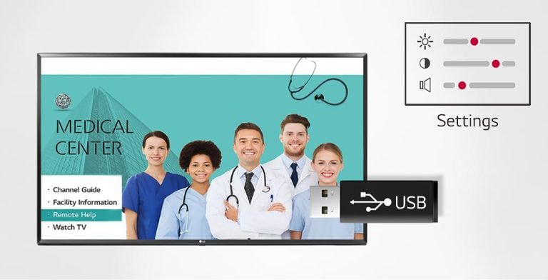 Setting data of the display can be stored on USB and transmitted to other displays.