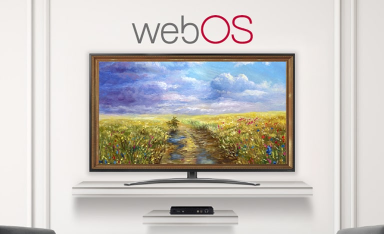 A TV connected to the STB6500 is screening an art piece with Gallery Mode based on webOS 5.0.