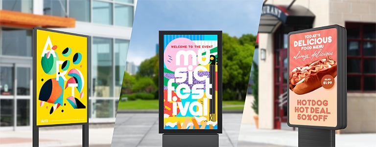 Various frame-shaped displays are installed outdoors.