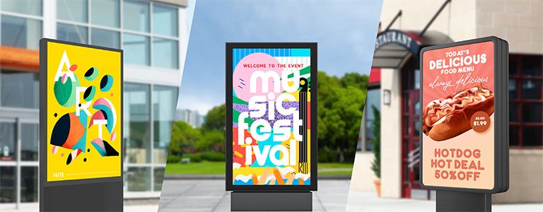 Various frame-shaped displays are installed outdoors.