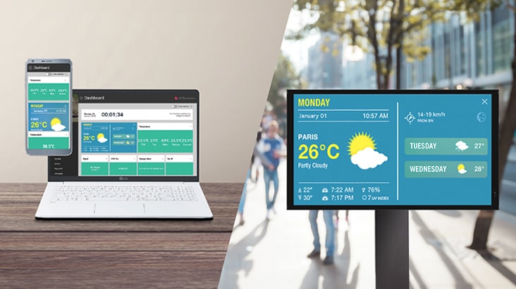 Users can monitor and control their displays through mobile phones and laptops.