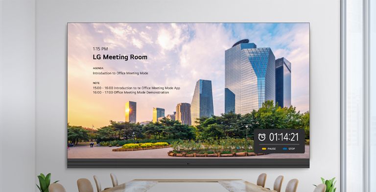 LABA series, which displays meeting room details such as the room number, meeting agenda, timer, etc via its office meeting mode, is installed on the meeting room wall.
