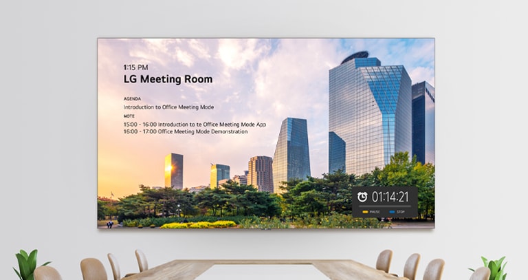 The LAPA series, which displays meeting room details such as the room number, meeting agenda, timer, etc., via its Office Meeting Mode, is installed on the meeting room wall.