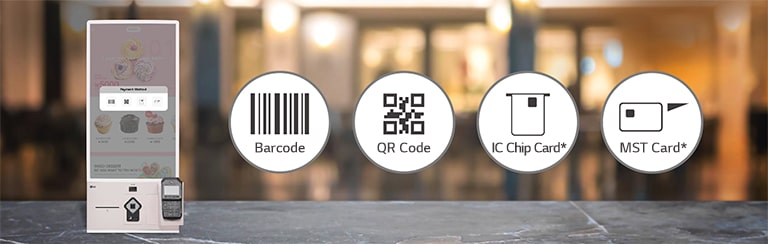 27KC3PK-CW supports barcodes, QR codes, IC chip cards, and MST cards.
