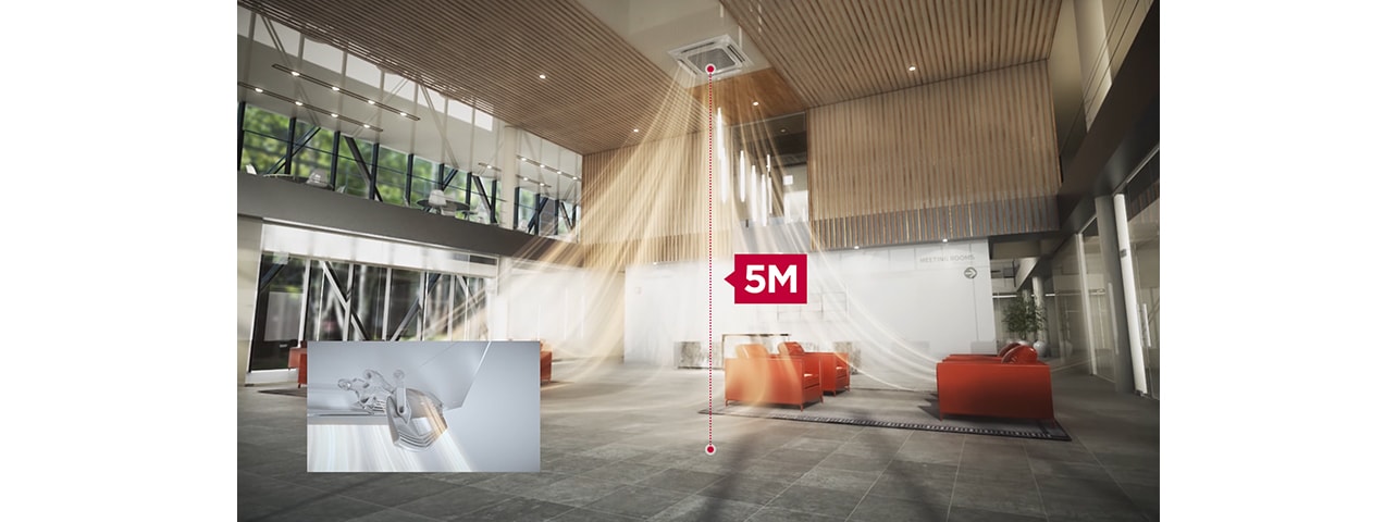 Image of airconditioning air reaching 5 meters all the way to the floor.