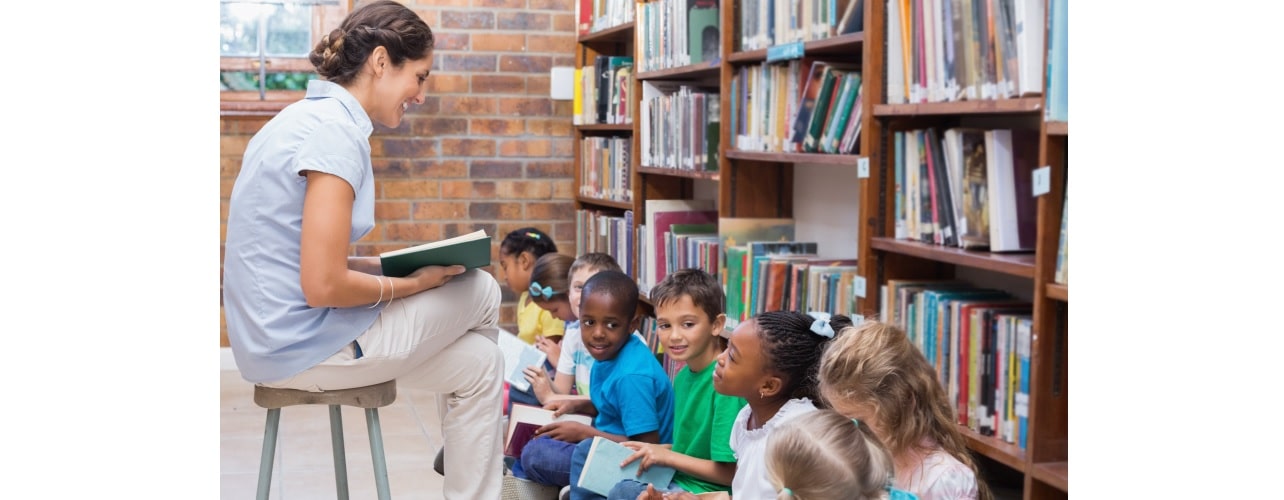 Children in a library.