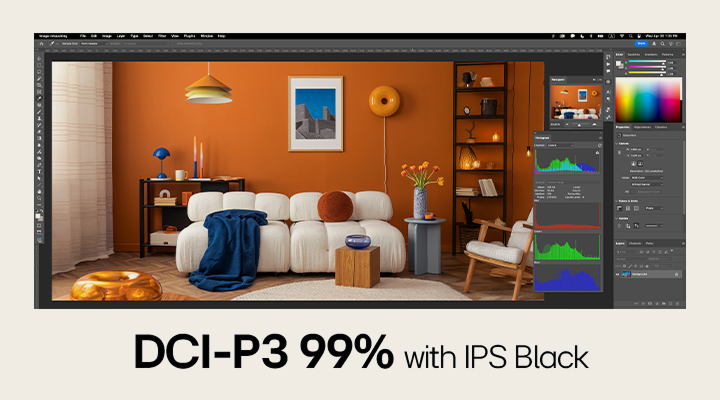 A full-size screen image with designing program showing vibrant colors.	