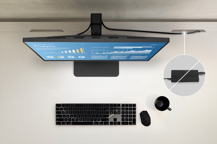 Top view showing the clean layout of the workstation by providing a built-in power source.	