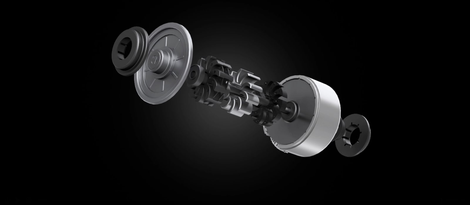Exploded horizontal view of an LG fan BLDC motor, displaying internal components and design optimized for torque and efficiency.