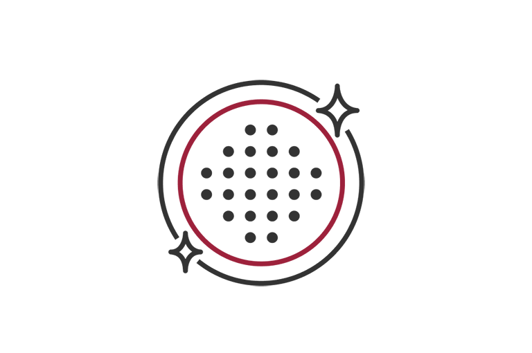 A simple line icon represents the LG Round Cassette, highlighted by its Elegant Round Design with a circular unit adorned with sparkles graphics.