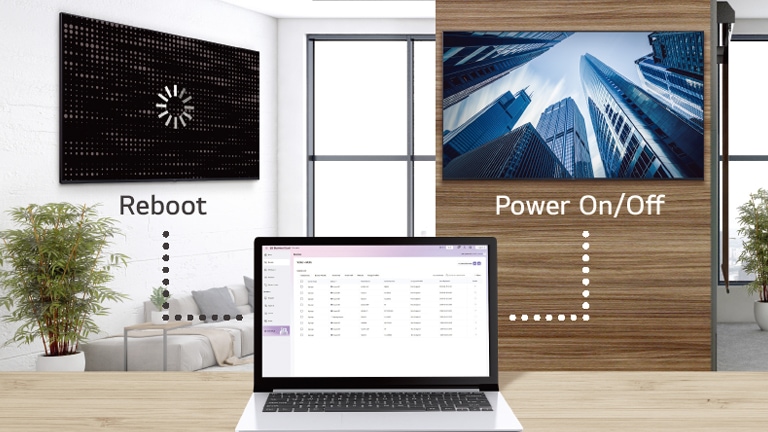 This image shows a laptop managing devices across various locations, demonstrating remote control capabilities.