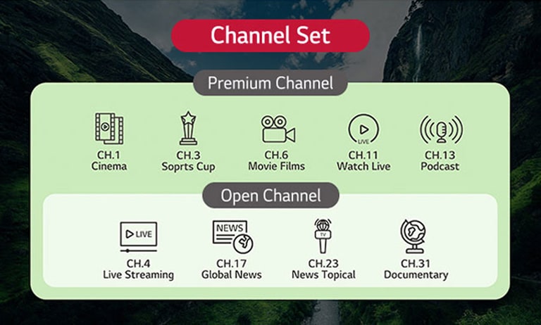 TV channels provided by the solution can be categorized into groups based on their types. This includes setting up both standard TV channels and additional channels exclusive to premium customers.