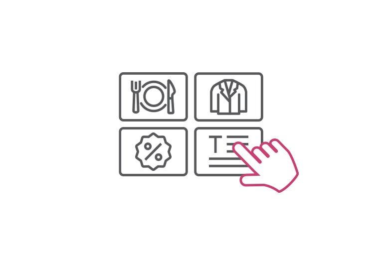 LG SuperSign CMS supports customized design templates tailored to various spaces, and the image illustrates these templates with simple icons.