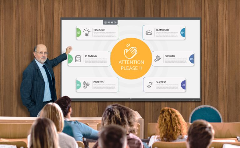 The lecturer is utilizing the attention effect feature of the TR3PN to capture students' attention.