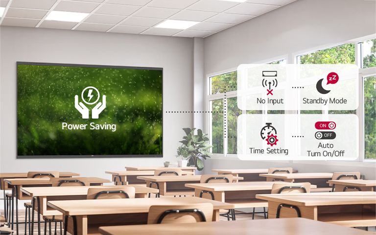 If there is no input for a certain period of time, the device changes to standby mode, and it can be turned on or off automatically by setting the time, thus saving power.