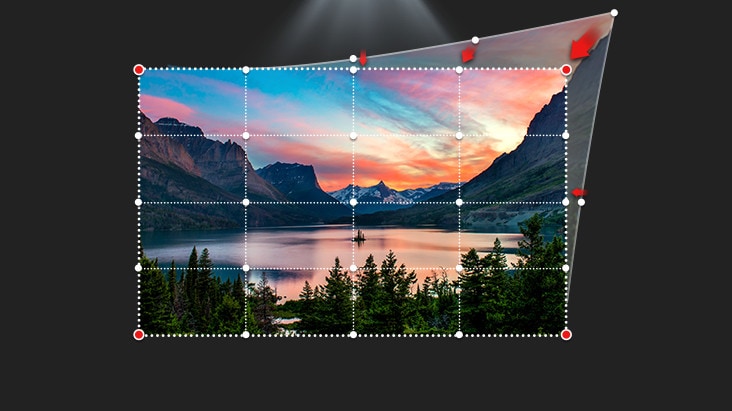 The screen is being adjusted using the point warping function.