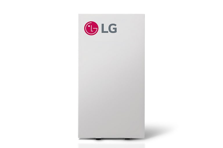 Front view of a large, white LG EEV Kit with the LG logo in the top right corner. The unit is standing upright on a light gray surface.