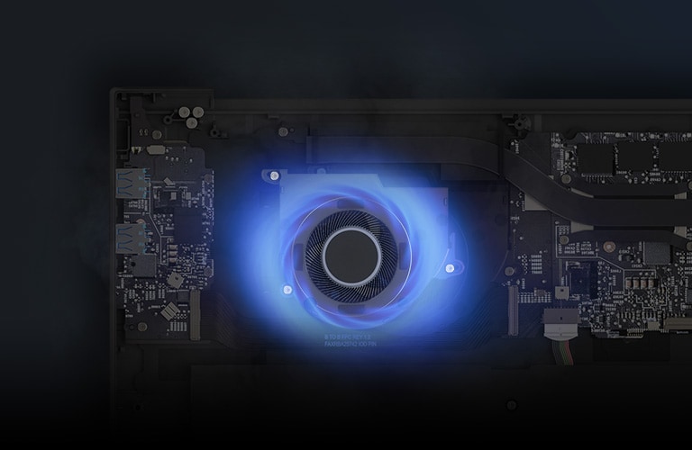 The animation shows the cooling fan is running.