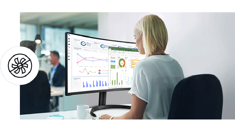 The fanless design eliminates the noise typically associated with traditional cooling systems. Its low noise provides a pleasant office environment for individuals who prefer a noise-free workspace.