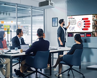 Scenes of LG ProBeam usage in corporate.