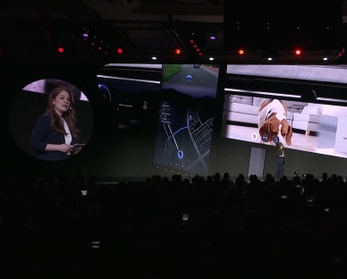 Picture of a woman who addresses a presentation regarding LG Display