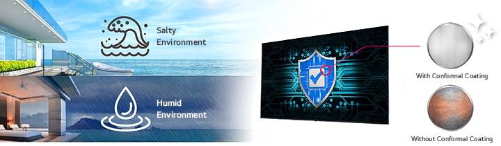 The UK660H has selective conformal coating on the major circuit board (power board) to protect the TV even in a salty or humid environment.