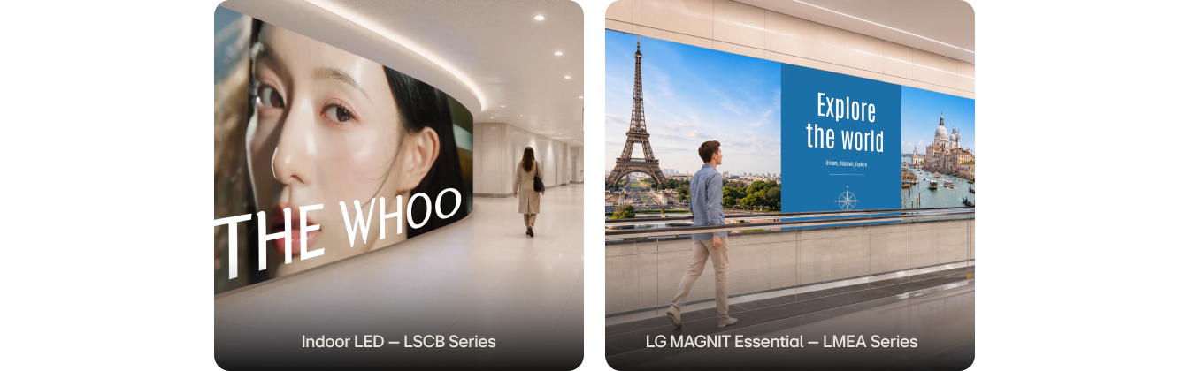 Showing Indoor LED-LSCB Series, and LG MAGNIT Essential-LMEA Series