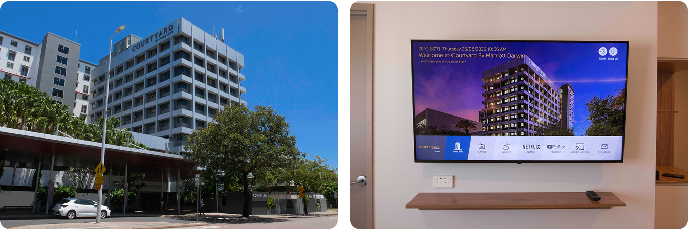 This case study highlights LG Hotel TV and LG Pro:Centric Cloud at Courtyard by Marriott Darwin.