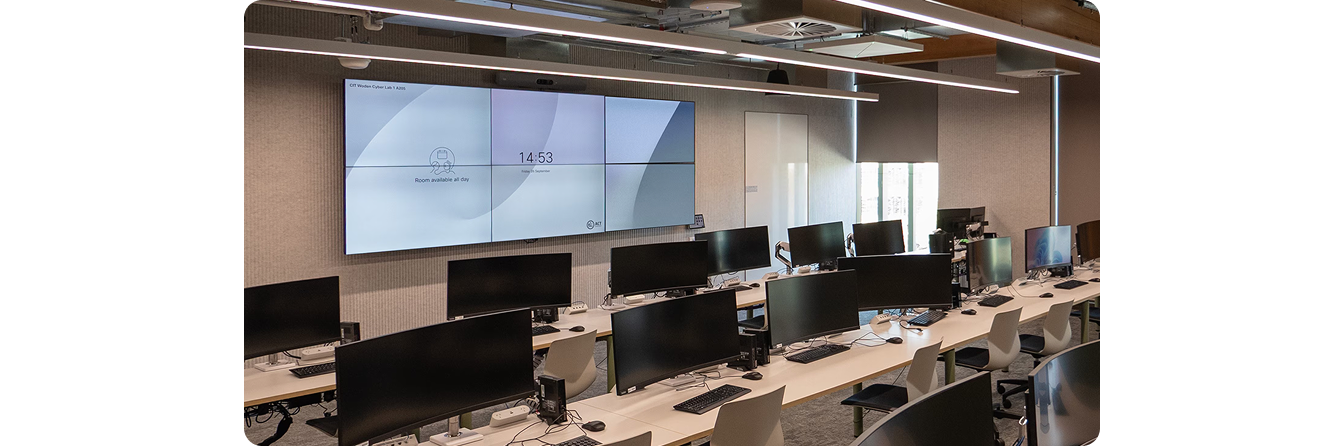 Interior view of CIT Woden Campus connected classrooms with LG displays and collaborative learning spaces