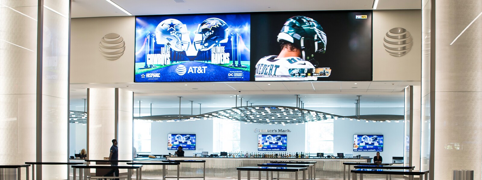 A view of a club lounge on the main concourse at the Dallas Cowboys’ AT&T Stadium.