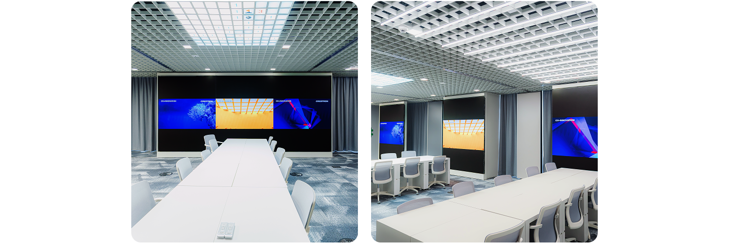 AX Gallery at KT Gwanghwamun Building WEST featuring circular LCCM LED installation and LG Transparent OLED displays