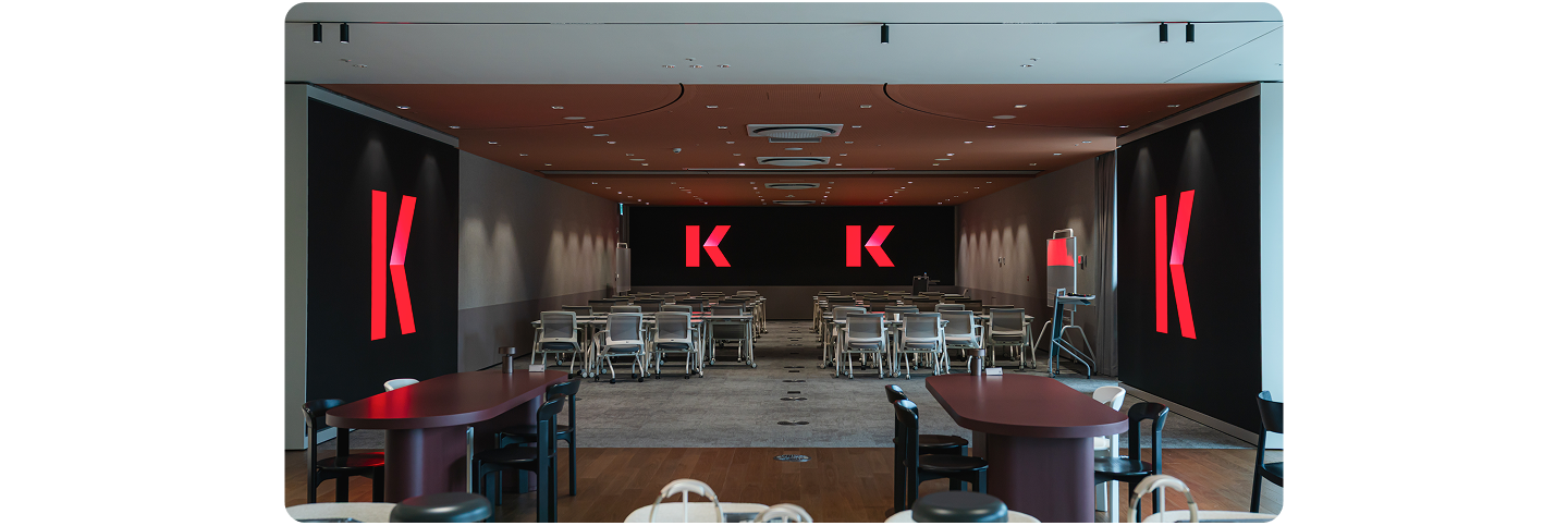 Interior of KT Gwanghwamun Building WEST featuring LG LED signage displays in a modern corporate lobby