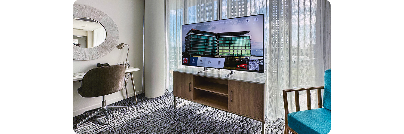 Refurbished guest room at Rydges Gold Coast Airport Hotel featuring an LG hospitality TV