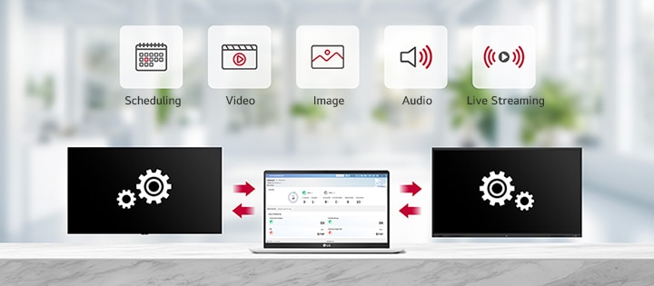 LG ConnectedCare enables the remote management of the LG CreateBoard and digital signage for scheduling, broadcasting videos, images, and audio, as well as live streaming.